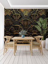 Art deco fan pattern wallpaper transforming home office space