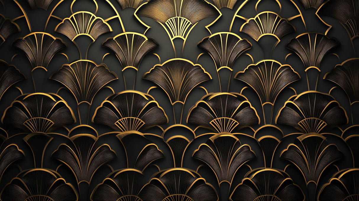Art deco gold fan pattern design file showing intricate details on black background