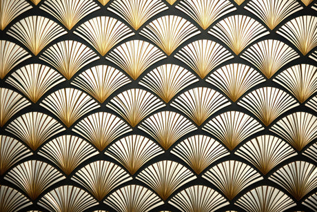 Art deco fan pattern design file showing detailed gold geometric motifs on black background