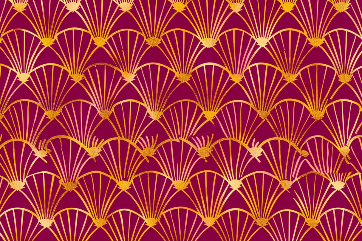 Art Deco wallpaper design file showing detailed gold fan pattern on burgundy background