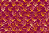 Art Deco wallpaper design file showing detailed gold fan pattern on burgundy background