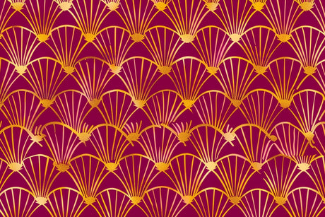 Art Deco wallpaper design file showing detailed gold fan pattern on burgundy background