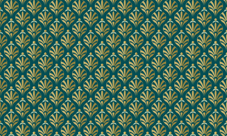 Art deco wallpaper design file showing detailed gold fan pattern on teal background