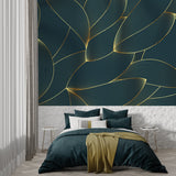 Hallway featuring linear pattern art deco wallpaper with gold details