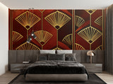 Geometric fan pattern adding drama to boutique fitting room walls