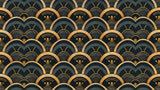 Art deco wallpaper design file showing detailed golden scales pattern on deep green background