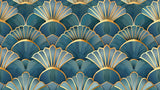 Art deco shell pattern design file showing intricate golden details on teal background