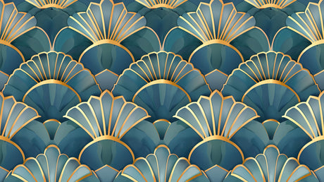 Art deco shell pattern design file showing intricate golden details on teal background