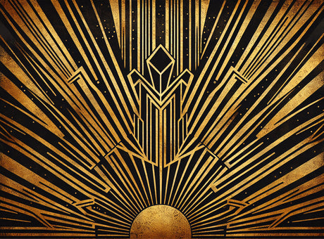 Art deco geometric sunburst pattern design file showing intricate gold details on black background