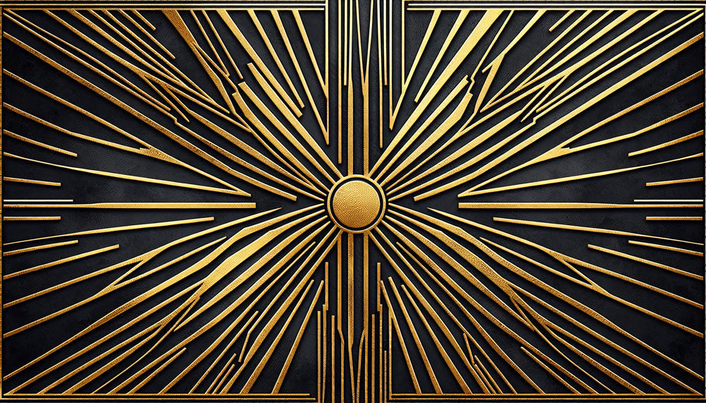 Art Deco golden sunburst pattern design file showing intricate geometric details and metallic finish