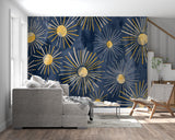 Art deco pattern transforming home office with navy and gold details