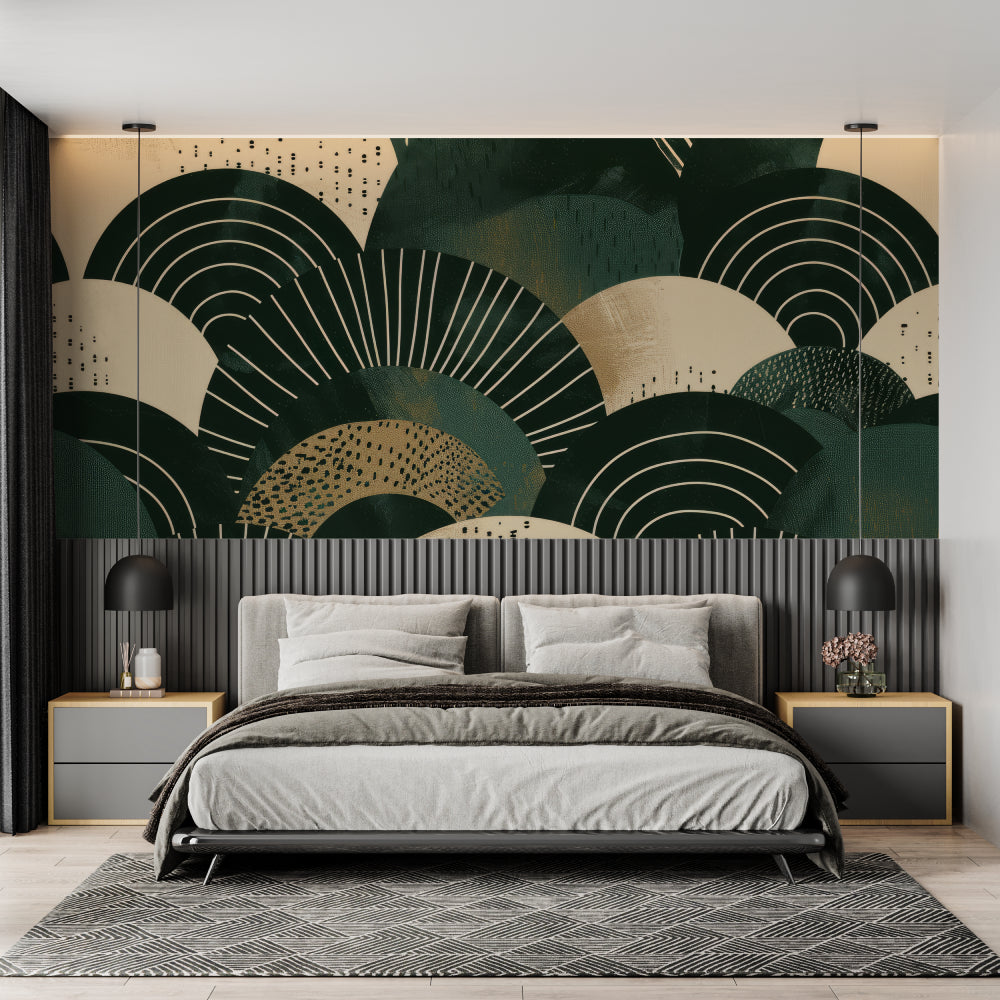 Art deco wall mural adding luxury feel to hotel lobby space