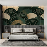 Art deco wall mural adding luxury feel to hotel lobby space