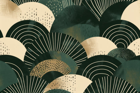 Art deco geometric pattern design file showing intricate gold and green fan details