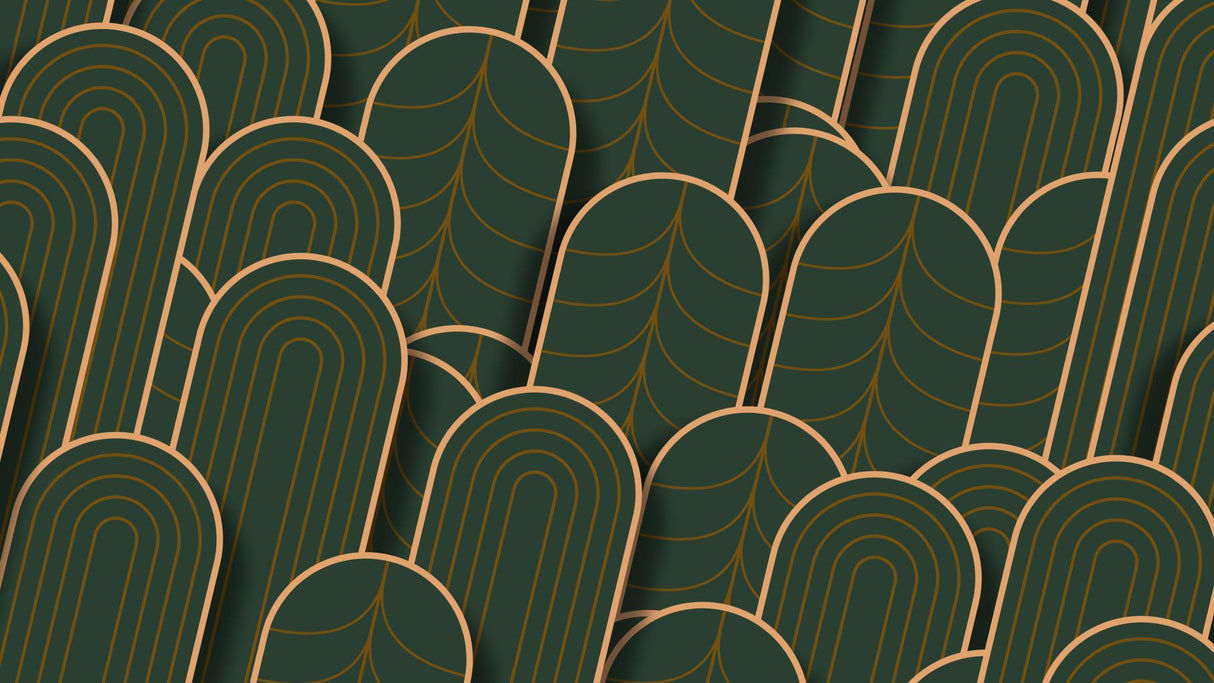 Art deco geometric pattern design file showing detailed green and gold motifs