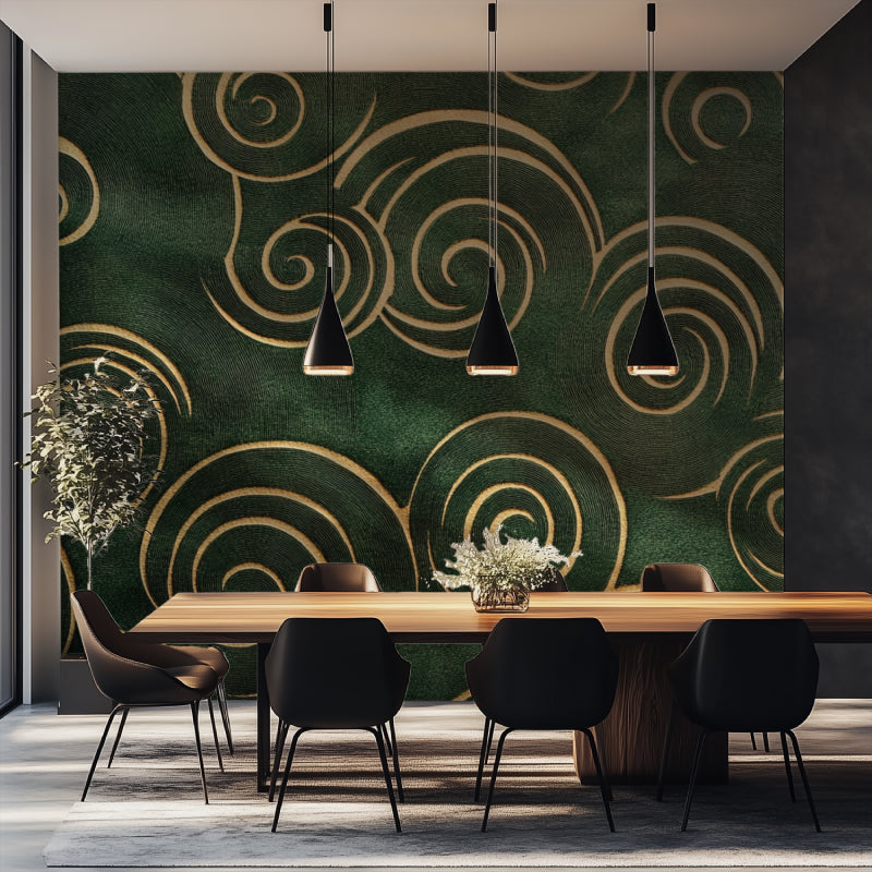 Spiral pattern art deco wallpaper making statement in home office space