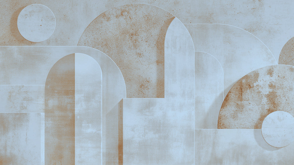 Art Deco geometric arches design file showing the complete pattern with soft gray-blue and beige tones