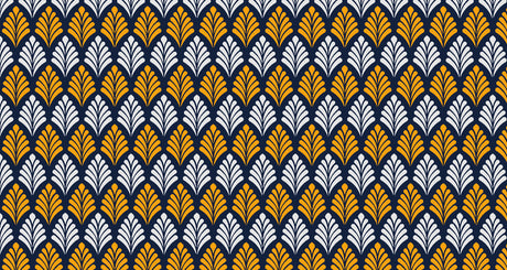 Art Deco geometric pattern design file showing intricate navy and gold fan motifs