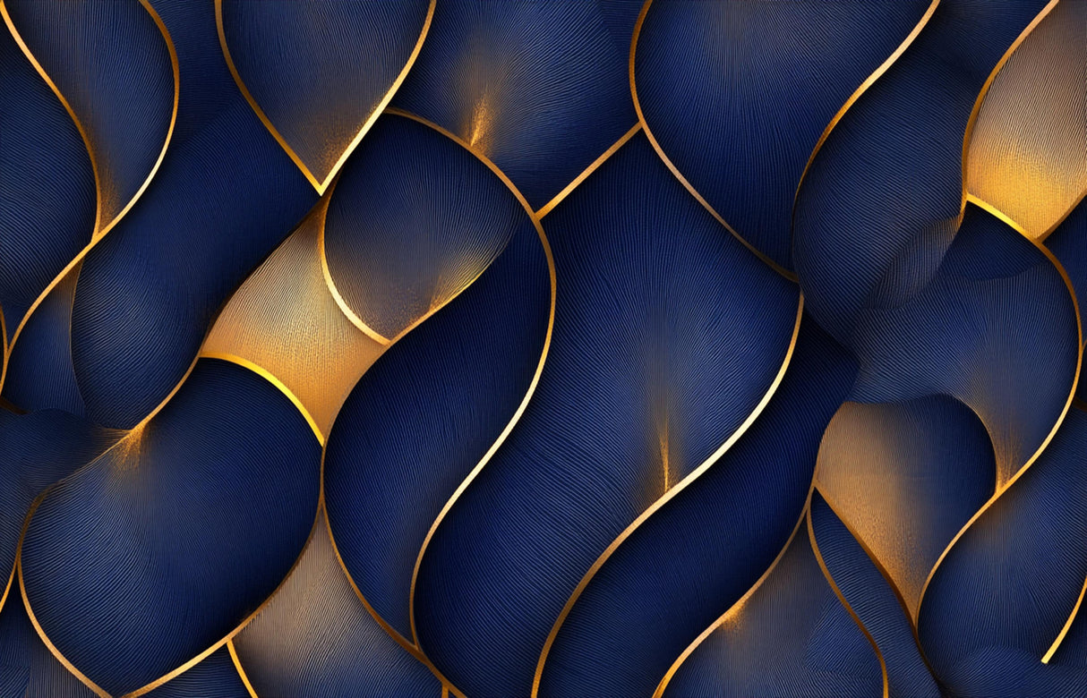 Navy blue and gold abstract art deco wallpaper design file showing intricate pattern details