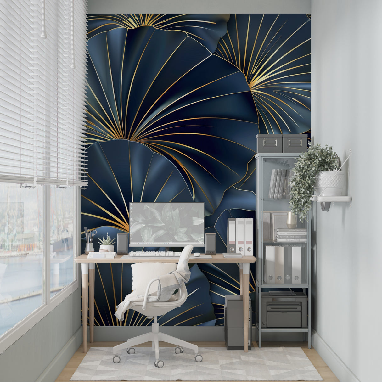 Art deco wallpaper with metallic details creating depth in an entrance hall