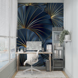 Art deco wallpaper with metallic details creating depth in an entrance hall