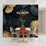 Art Deco floral pattern wallpaper enhancing luxury bathroom design