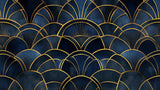 Design file of art deco geometric pattern with navy blue background and gold metallic details