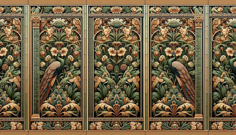 Art Deco peacock garden design file with ornate florals and detailed pattern work