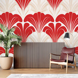 Geometric Art Deco wallpaper creating drama in luxury hotel lobby