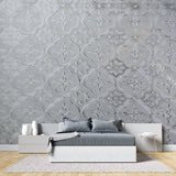 Silver Art Deco Wallpaper creating elegant atmosphere in modern living room setting