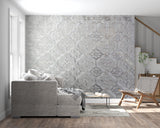Geometric Silver Wallpaper adding sophistication to dining room feature wall
