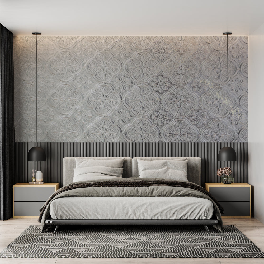 Art Deco Pattern Wallpaper showcased in contemporary home office space