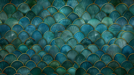 Art deco scale pattern design file showing detailed teal scales with metallic gold trim