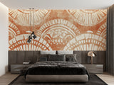 Vintage-inspired geometric wallpaper adding character to a boutique hotel lobby