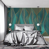 Geometric leaf wallpaper bringing elegance to home office space
