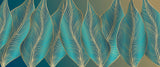 Art deco wallpaper design file showing intricate turquoise leaves with flowing gold lines pattern