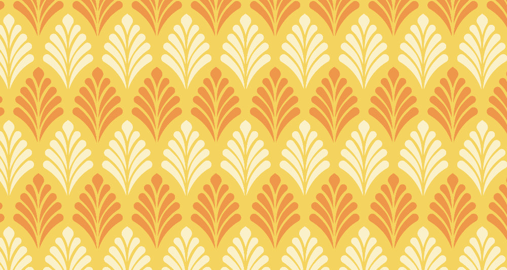 Art deco yellow and orange fan pattern design file showing seamless geometric repeats