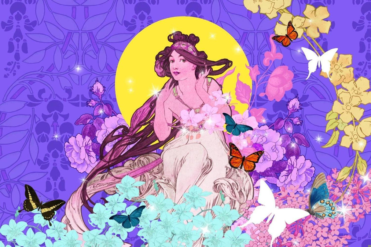 Art Nouveau butterfly and moon design file showing intricate pattern details and color palette