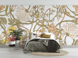 Art Nouveau wallpaper enhancing a romantic bedroom suite