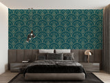 Art Nouveau wallpaper creating focal point in boutique entrance