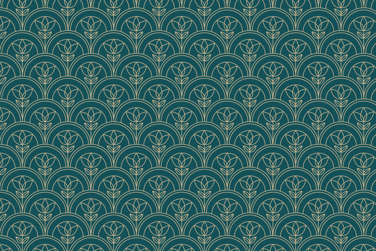 Art Nouveau floral pattern design file showing intricate emerald green and gold details