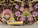 Art Nouveau wall mural displayed in a vintage-style living room
