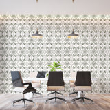 Art Nouveau pattern wallpaper featured in a stylish home office space