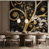 Black and gold Art Nouveau wallpaper creating drama in luxury entrance hall