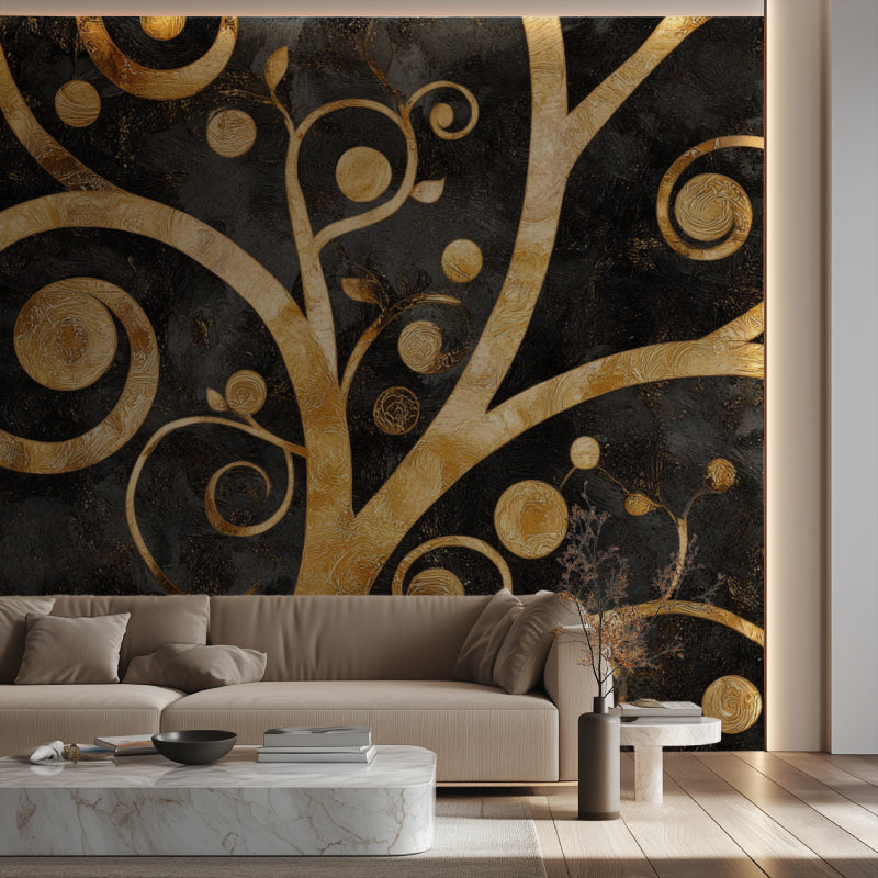 Art Nouveau mural adding elegance to home office space