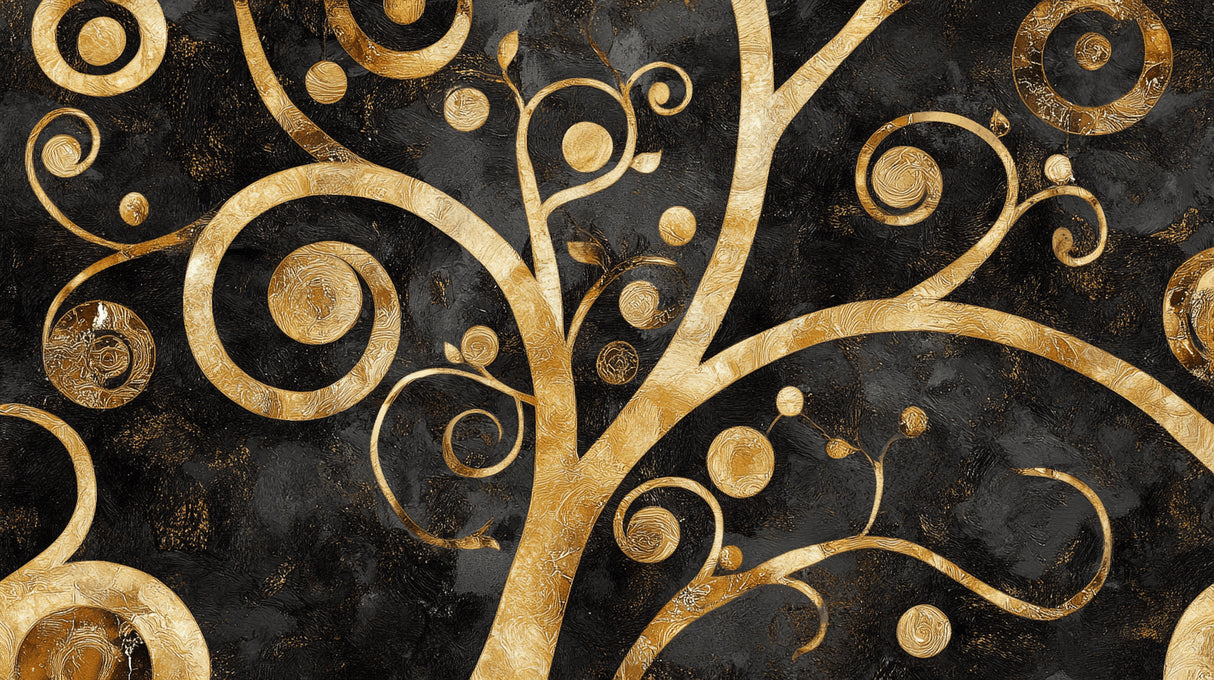 Art Nouveau Tree of Life design file showing intricate gold pattern on black background