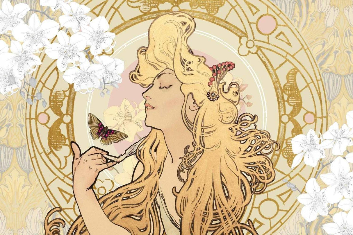 Art Nouveau golden butterfly design file showing intricate floral pattern and metallic details