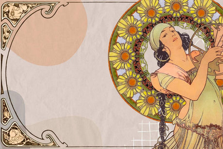 Art Nouveau sunflower medallion wallpaper design file showing intricate pattern details and rich color palette