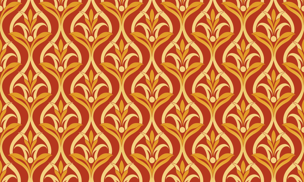 Art nouveau floral pattern design file showing intricate terracotta and gold details