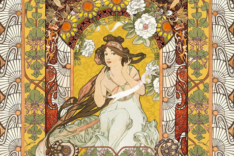 Art Nouveau wallpaper design file showing intricate floral pattern and golden frame details